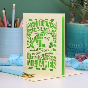 Personalised Papercut Best Teacher In The World Card, 3 of 7