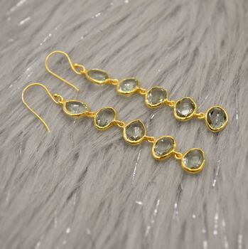 Green Amethyst Sterling Silver Drop Earrings, 6 of 9