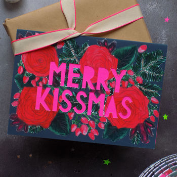 Merry Kissmas Neon Floral Papercut Christmas Card, 3 of 5