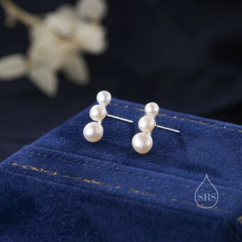 Sterling Silver Natural Pearl Trio Stud Earrings, 4 of 11