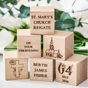 Personalised Birth Flower Christening Gift Keepsake Block, 2 of 6