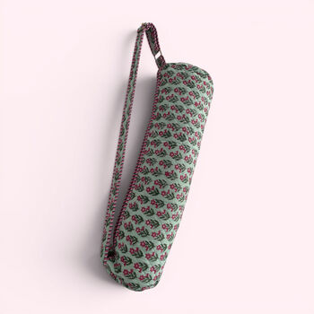 Yoga Mat Bag | Mint Green And Pink Flower Print, 3 of 5