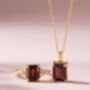 Garnet Emerald Cut Pendant Necklace In Sterling Silver And Gold, thumbnail 3 of 11