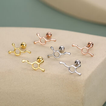 Sterling Silver Serotonin Molecule 18 G Screw Back Stud Earrings, 2 of 12