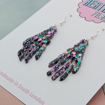 Skeleton Hand Glitter Resin Earrings / Gothic Jewellery Small Sparkly Bone Earrings / Gift For Goths Small Sparkly Skeletal Accessory / Halloween Jewellery, 4 of 4