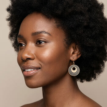 Cream And Black Geometric Circular Earrings • Gold Plated Sterling Silver Hooks, 2 of 11