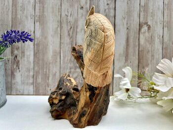 Wooden Owl Ornament Driftwood Sculpture Tawny Owl Gift, 7 of 8