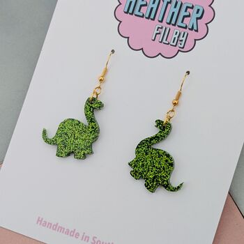 Green Dinosaur Resin Earrings – Bold, Glittery And Handmade, 2 of 4
