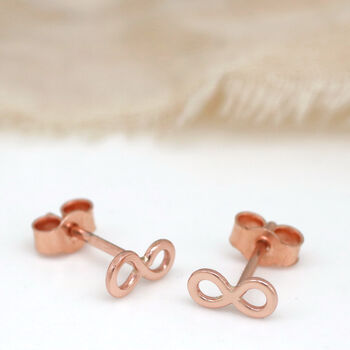 Tiny 9ct Gold Earrings. Infinity Symbol, 3 of 12