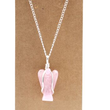 Guardian Angel Pendant Necklace | Rose Quartz Silver Plated, 2 of 8