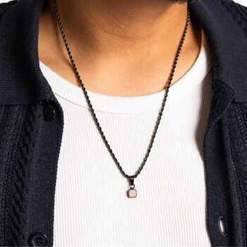 Silver Mini Moss Agate Gemstone Pendant Necklace For Men, 3 of 11