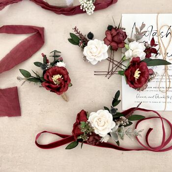 Burgundy Flower Wrist Corsage, 2 of 8