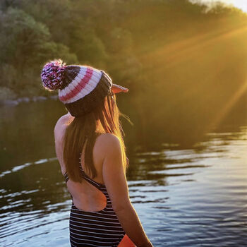 Navy Pink Reflective Super Bobble Hat, 7 of 7