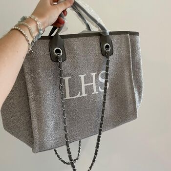 Personalised Grey Large Chain Tote Beach Bag, 6 of 9