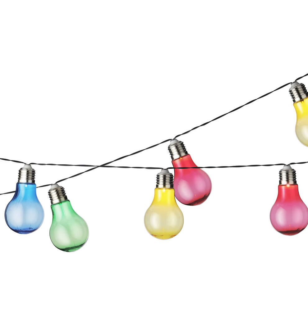 LED Solar Powered Multi Coloured Bulb String