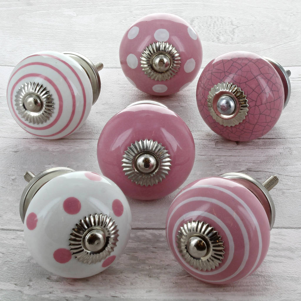 Pink Ceramic Door Knobs Cupboard Drawer Pull Handles, 1 of 7