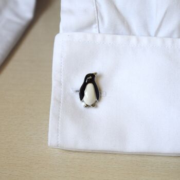 Silver Penguin Cufflinks Gift 316 L Stainless Steel Elegant Playful Design, 2 of 5