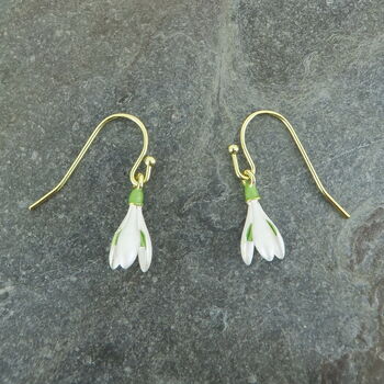 Snowdrop White Flower Drop Single Earrings, Gold Tone, 3 of 3