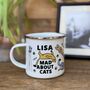 Cat Lover Enamel Mug With Illustrations Of Cats, thumbnail 1 of 4