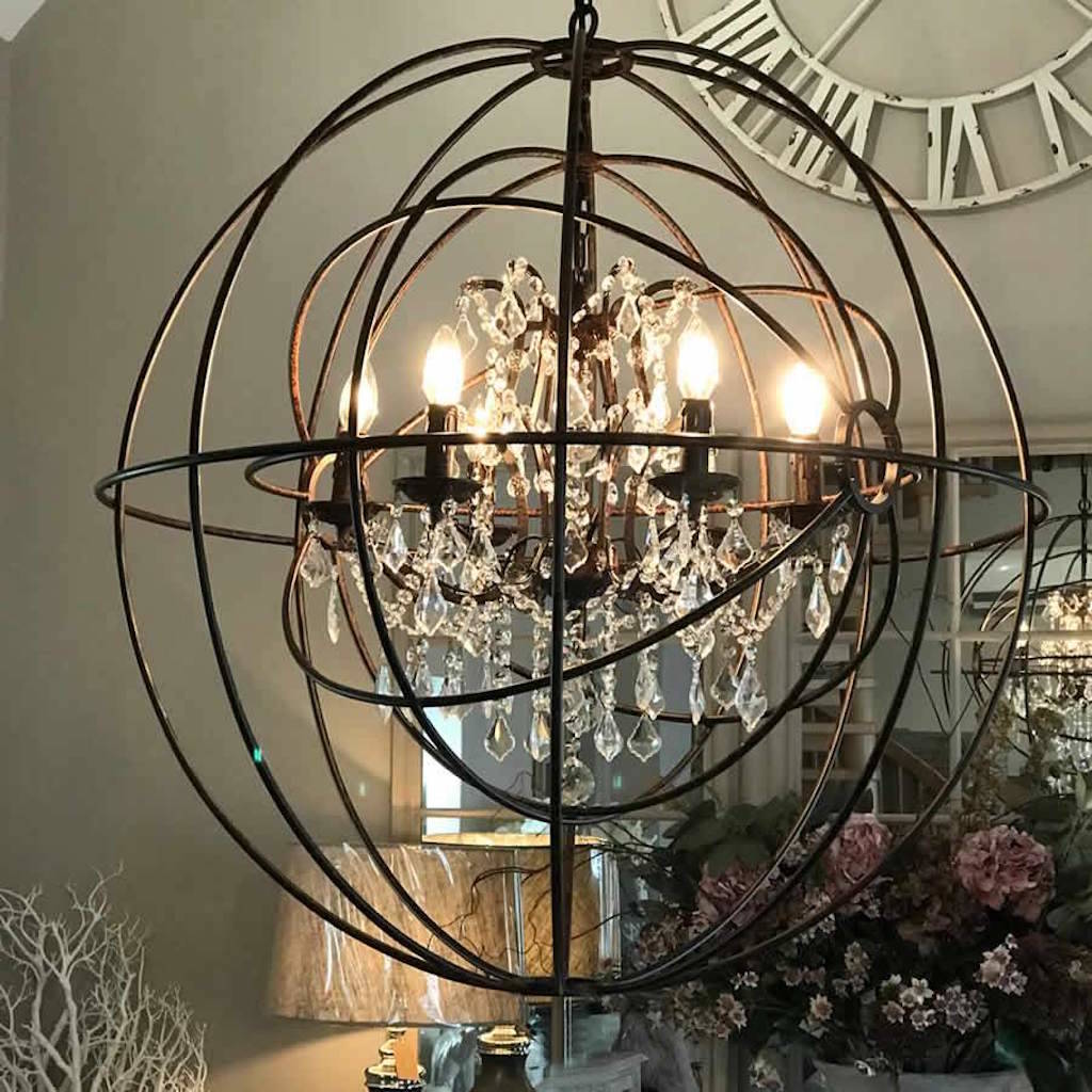 Large Round Foucaults Double Orb Chandelier