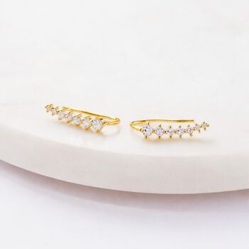Gold Plated Crystal Ear Climber Earrings, 2 of 3