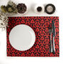 Red Orange Grey Hand Printed Canvas Place Mat Set, thumbnail 6 of 12