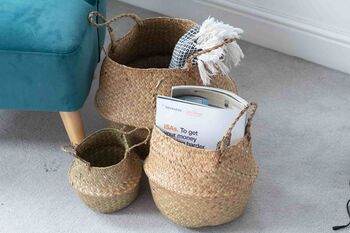 Seagrass Belly Storage Baskets Three Sizes Or Set, 6 of 6