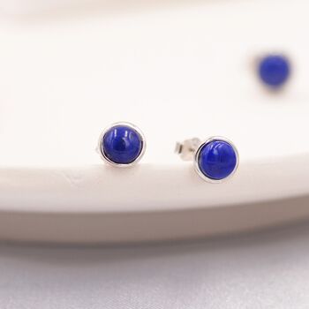 Natural Lapis Lazuli Stud Earrings In Sterling Silver, 7 of 11