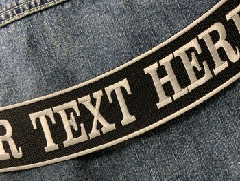 Large 29cm Bottom Arched Rocker One Line Personalised Text Embroidered Fabric Iron On Patch, 4 of 6