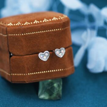 Tiny Opal Heart Stud Earrings In Sterling Silver, 3 of 12