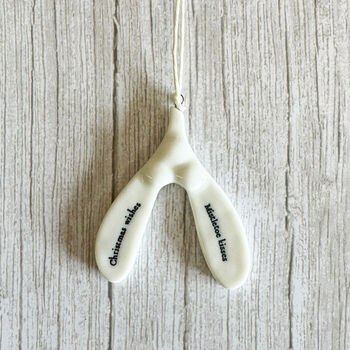 Porcelain Mistletoe Ornament With Christmas Wishes Tree Decoration, 3 of 5