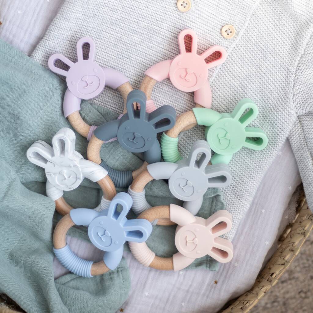 Bunny Silicone And Beech Wood Teether, 1 of 6