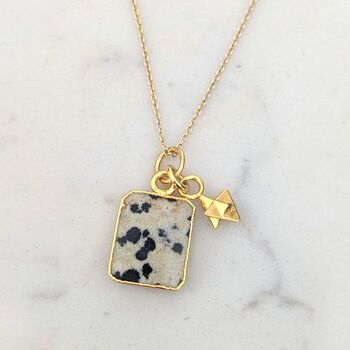 The Duo Dalmatian Jasper Necklace, Gold Plated, 6 of 12