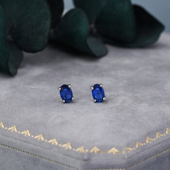 Sapphire Blue Oval Cz Stud Earrings In Sterling Silver, 8 of 12
