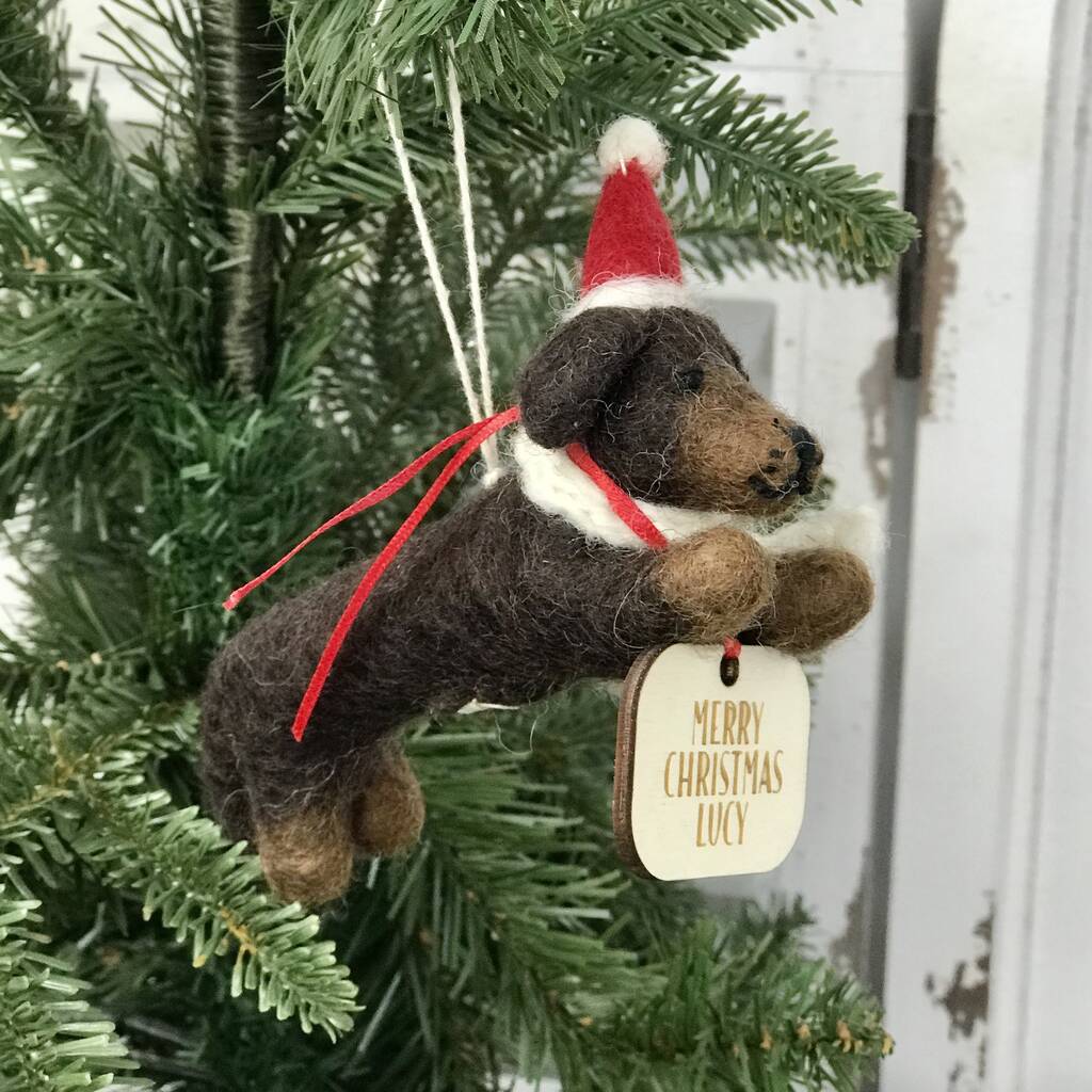 Personalised Sausage Dog Christmas Decoration By The Alphabet Gift Shop