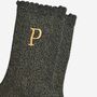 Women's Glitter Socks Black Gold Initial 'P', thumbnail 3 of 5