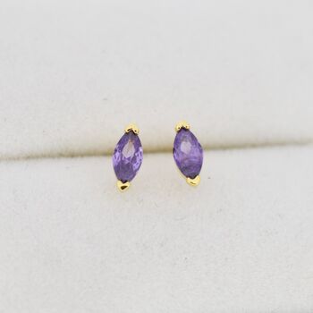Sterling Silver Marquise Amethyst Purple Stud Earrings, 6 of 10