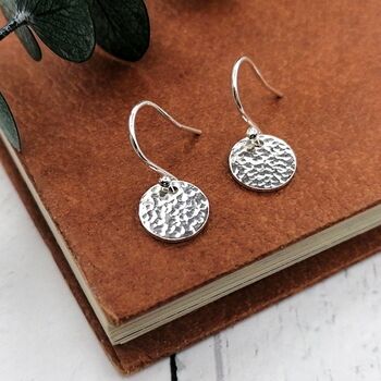 Hammered Drop Sterling Silver Earrings, 2 of 6