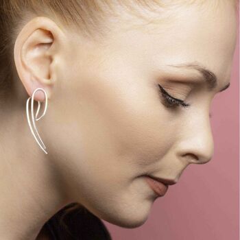Silver Overlapping Bar Stud Earrings, 6 of 7