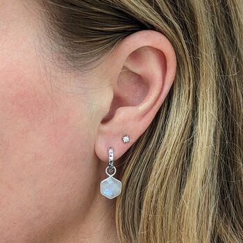 The Hexagon Moonstone Silver Gemstone Earrings, 3 of 6