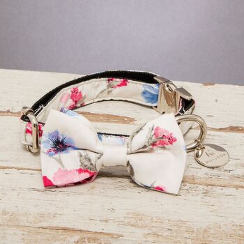 The Disley Pink And Blue Floral Dog Collar Bow Tie, 3 of 7