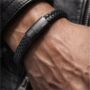 Men's Personalised Engraved Black Braided Leather Bracelet With Custom Engraving, Artisan Jewellery, thumbnail 2 of 9