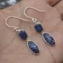 Blue Sapphire Earrings: Silver, Dangle Drop, September Birthstone, thumbnail 2 of 6