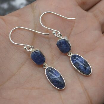 Blue Sapphire Earrings: Silver, Dangle Drop, September Birthstone, 2 of 6