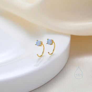 Blue Opal Huggie Hoop Earrings In Sterling Silver, 2 of 12
