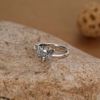 Sterling Silver Death’s Head Hawk Moth Ring, 4 of 12