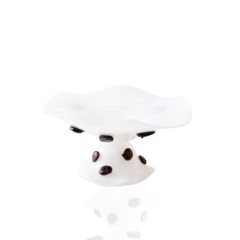 White Glass Pedestal Bowl With Polka Dot Detail, 2 of 2