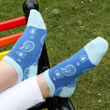 Peace Blue And Organic Paisley Blue Women's Trainer Socks, 6 of 7