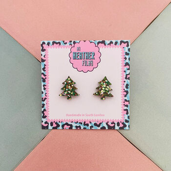 Christmas Tree Glitter Resin Studs Green, Gold, Silver And Green And Gold, 12 of 12