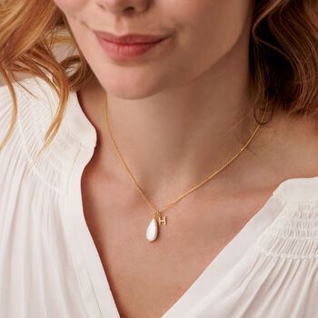 Teardrop Pearl And Real Diamond Initial Necklace, 3 of 6